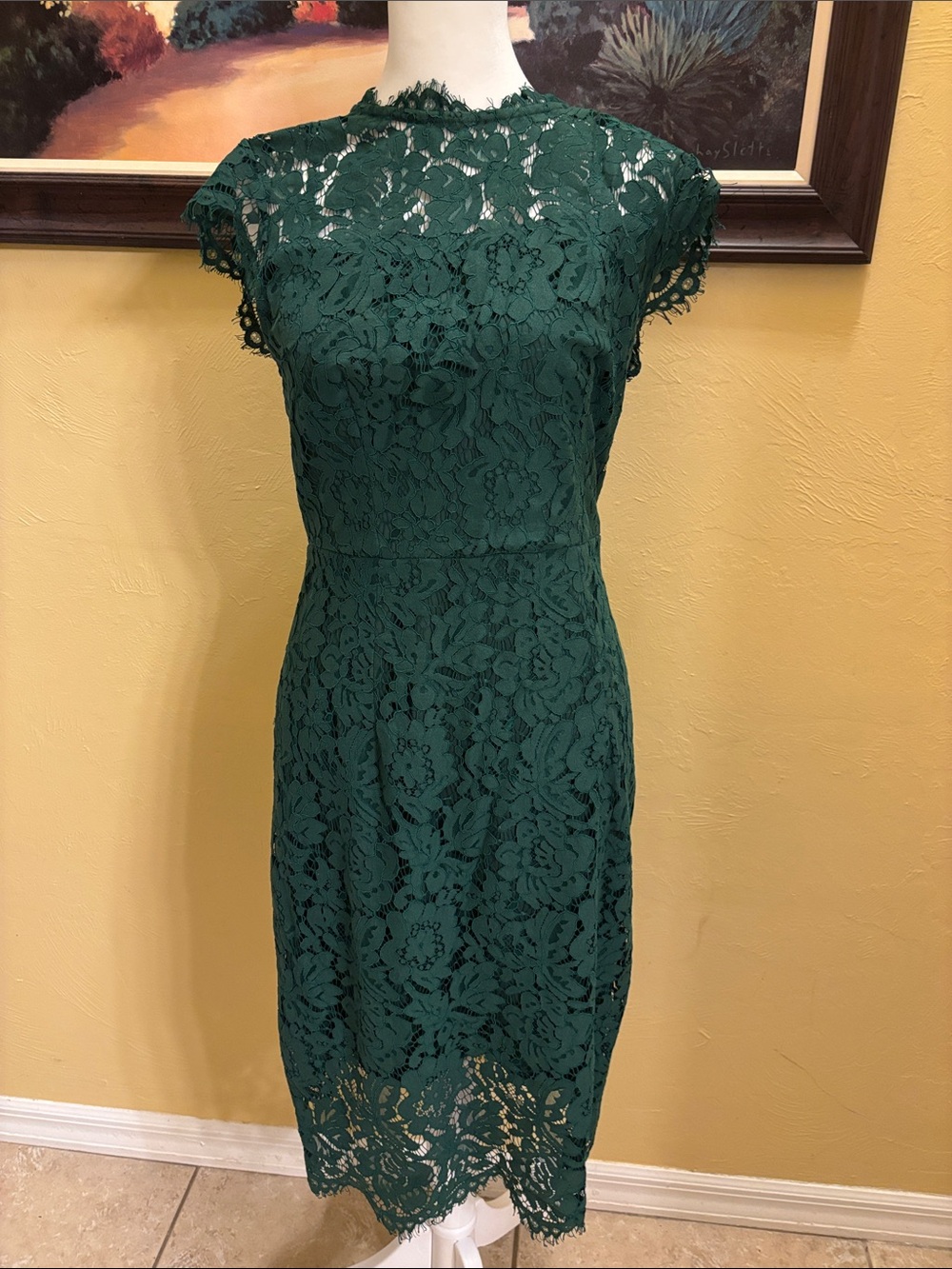 Elegant Emerald Lace Sheath Dress - Women